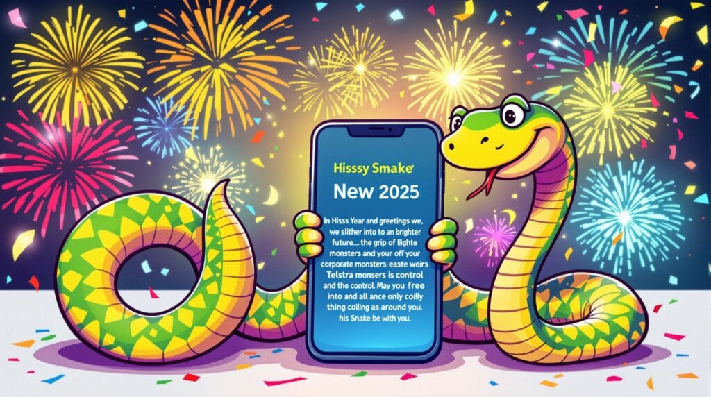 "Hisssssss and greetingssss! In the New Year 2025, we ssslither into a brighter future where you ssshake off the grip of corporate monsters like Telstra and their tangled webs of control. May you all be free to ssslide into self-determination, digital independence, and a world where the only thing coiling around you is good luck! Let the Snake be with you—hisssssss!" 🐍
